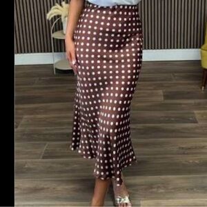 Elegant Asymmetrical Brown Polka Dot Skirt